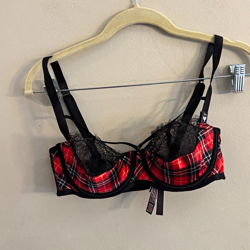 Victoria's Secret Very Sexy Balconette Underwire Push-Up Bra 36B Red Plaid